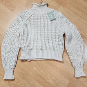 NWT H&M Wool Blend Chunky Knit Beige Sweater Roll- Neck Mock Turtleneck Small